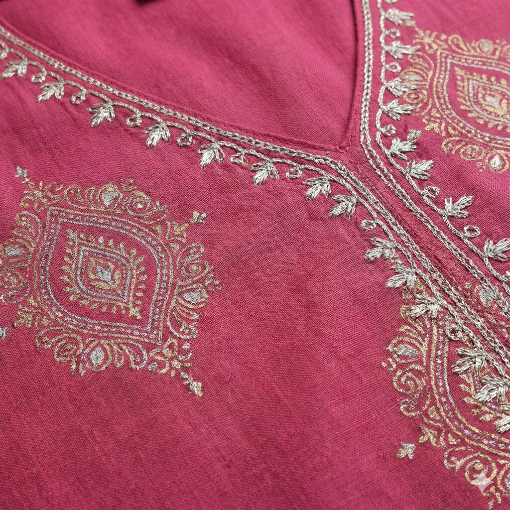 Bright Pink 3-Piece Kurta Set for Women – Embroidered Straight Kurti with Palazzo & Dupatta | Premium Festive & Occasion Wear