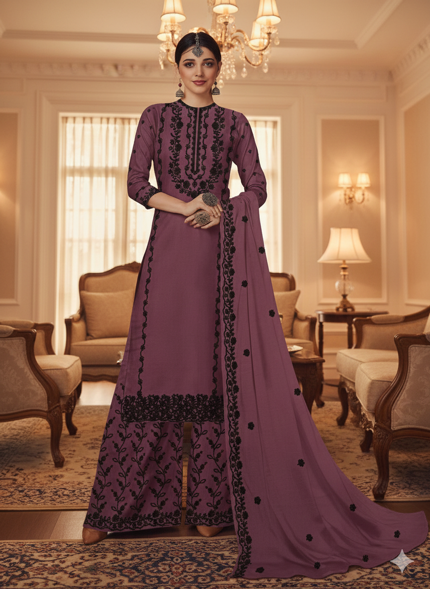 Designer Purple Palazzo Suit | Elegant Salwar Kameez for Working Women | Formal & Festive Wear