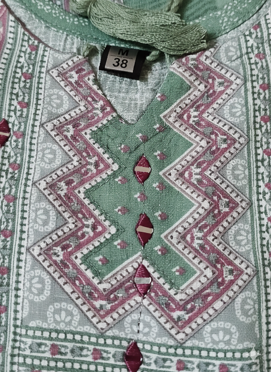 Elegant Pastel Sage & Dusty Rose Printed Lawn Suit with Embellished Neckline & Matching Dupatta