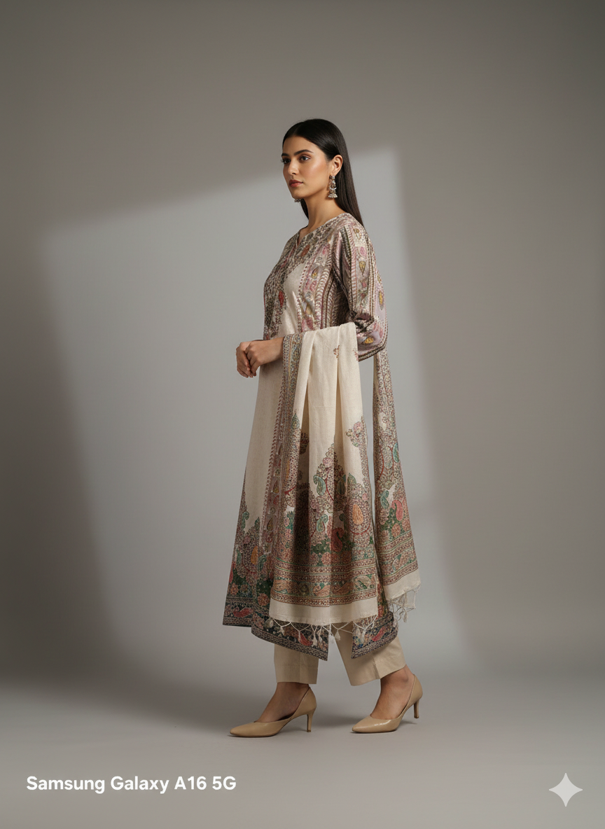 Elegant Beige Printed 3-Piece Suit for Women – Premium Shirt, Trouser & Dupatta | Summer Festive Collection