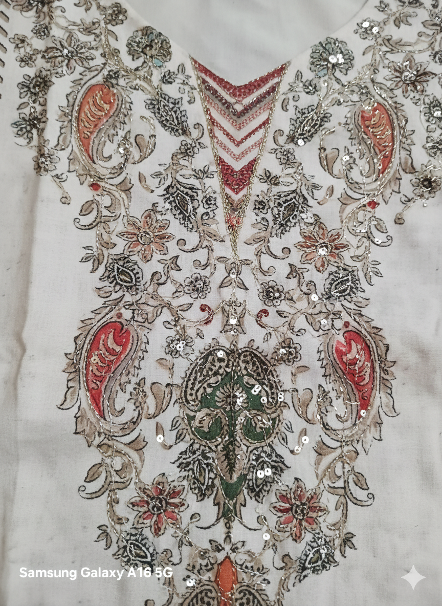 Elegant Beige Printed 3-Piece Suit for Women – Premium Shirt, Trouser & Dupatta | Summer Festive Collection