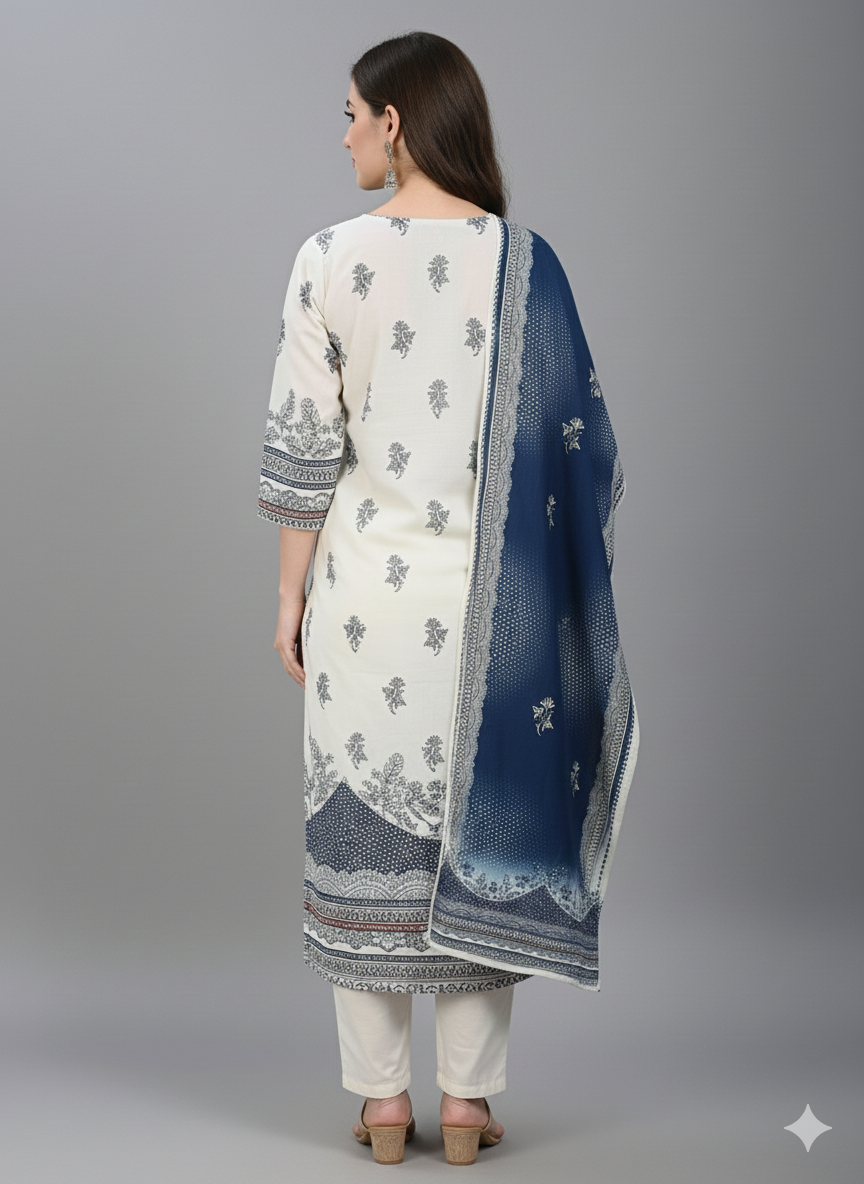 Elegant Blue Embroidered 3 Piece Lawn Suit | Women's Designer Salwar Kameez with Dupatta