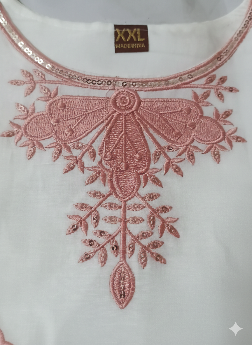 Elegant Off-White Stitched Lawn Suit with Soft Rose Pink Embroidered Floral Detailing