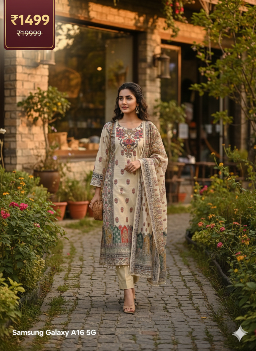 Embroidered Lawn 3-Piece Suit for Women – Premium Printed Dupatta & Trousers | Elegant Summer Festive Wear