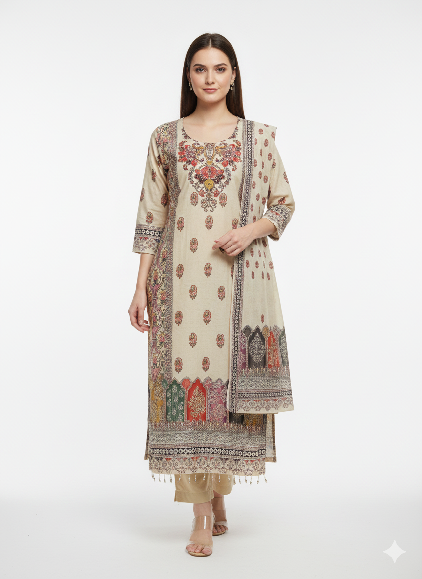 Embroidered Lawn 3-Piece Suit for Women – Premium Printed Dupatta & Trousers | Elegant Summer Festive Wear