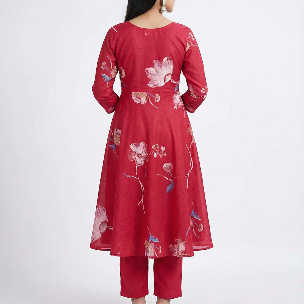 Maroon Floral Embroidered 3 Piece Kurta Set - Elegant Office to Party Wear | Comfortable Daily Wear Suit for Women