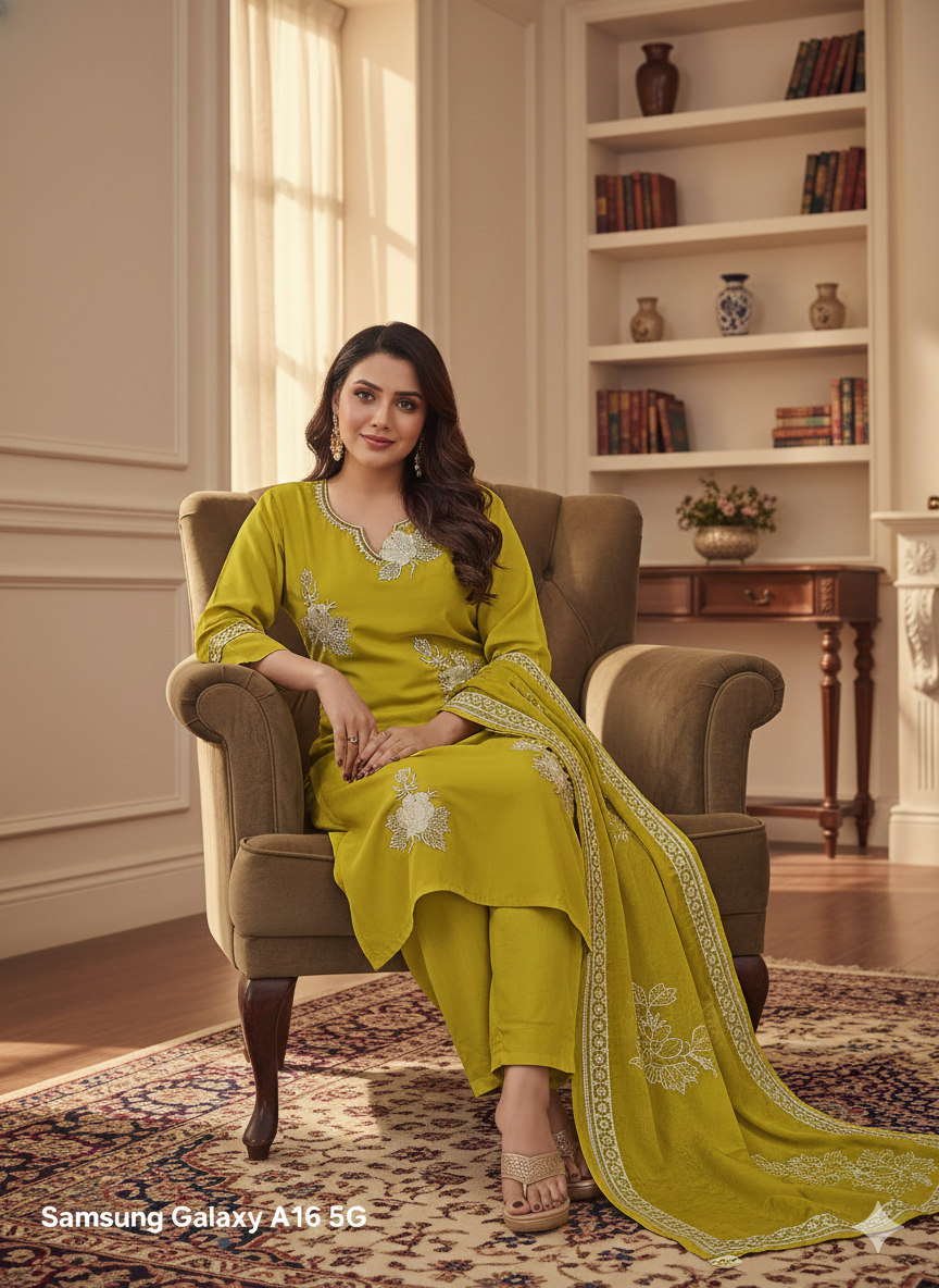 Mustard Yellow Embroidered 3-Piece Suit for Women – Premium Shirt, Trouser & Dupatta | Stylish Festive & Everyday Wear