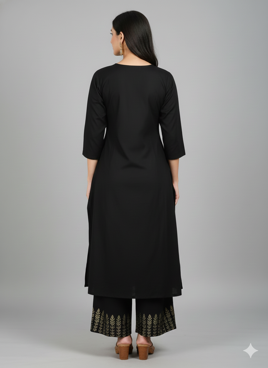 Navy Blue Floral Print Suit Set | 3 Piece Salwar Kameez with Pants | Office to Party Wear | Festive Dress