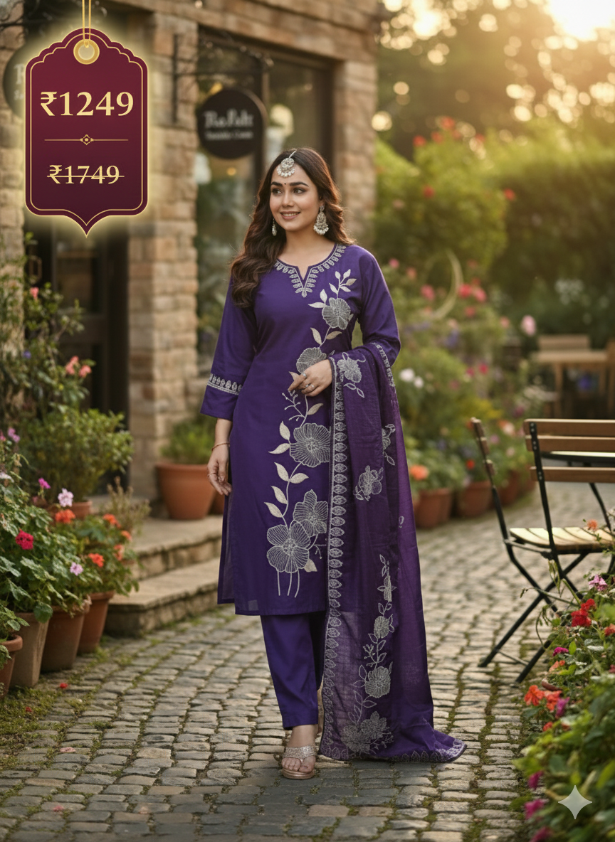 Plum Purple Embroidered 3-Piece Suit for Women – Premium Shirt, Trouser & Dupatta | Festive & Party Wear Collection