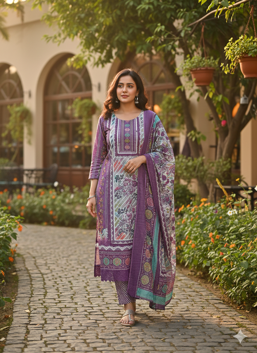 Radiant Multicolor Printed Lawn Suit with Intricate Ethnic Motifs – 3-Piece Set
