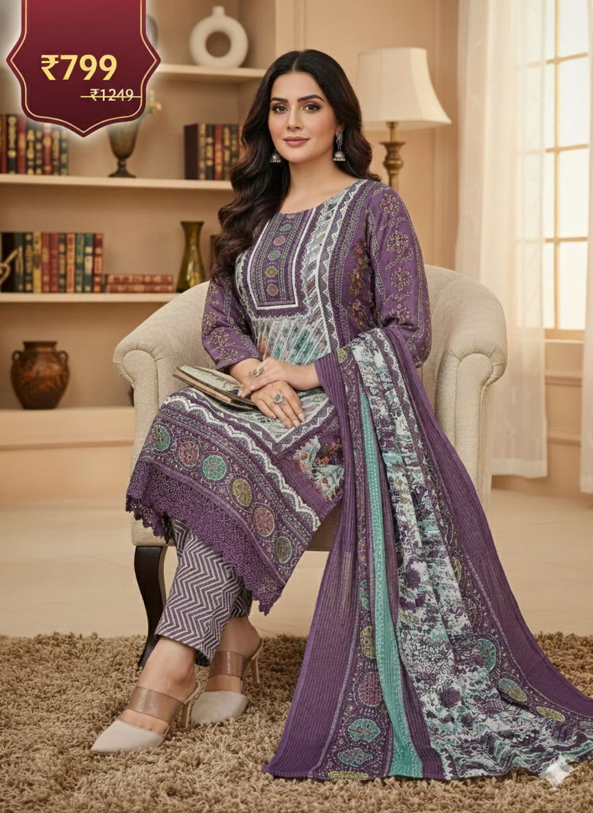 Radiant Multicolor Printed Lawn Suit with Intricate Ethnic Motifs – 3-Piece Set