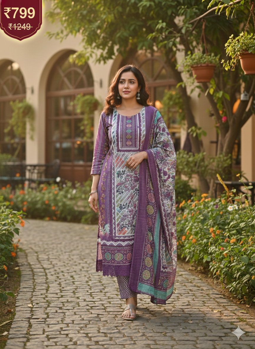Radiant Multicolor Printed Lawn Suit with Intricate Ethnic Motifs – 3-Piece Set