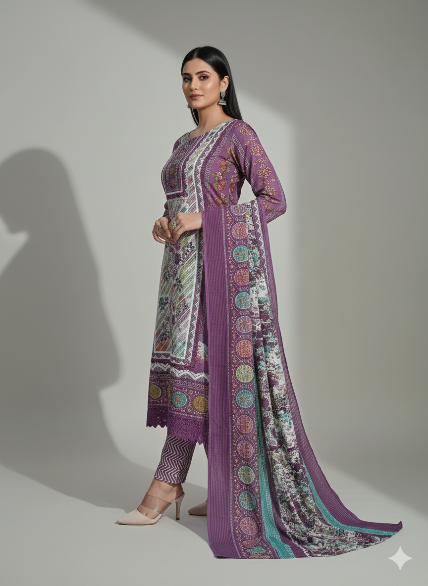 Radiant Multicolor Printed Lawn Suit with Intricate Ethnic Motifs – 3-Piece Set