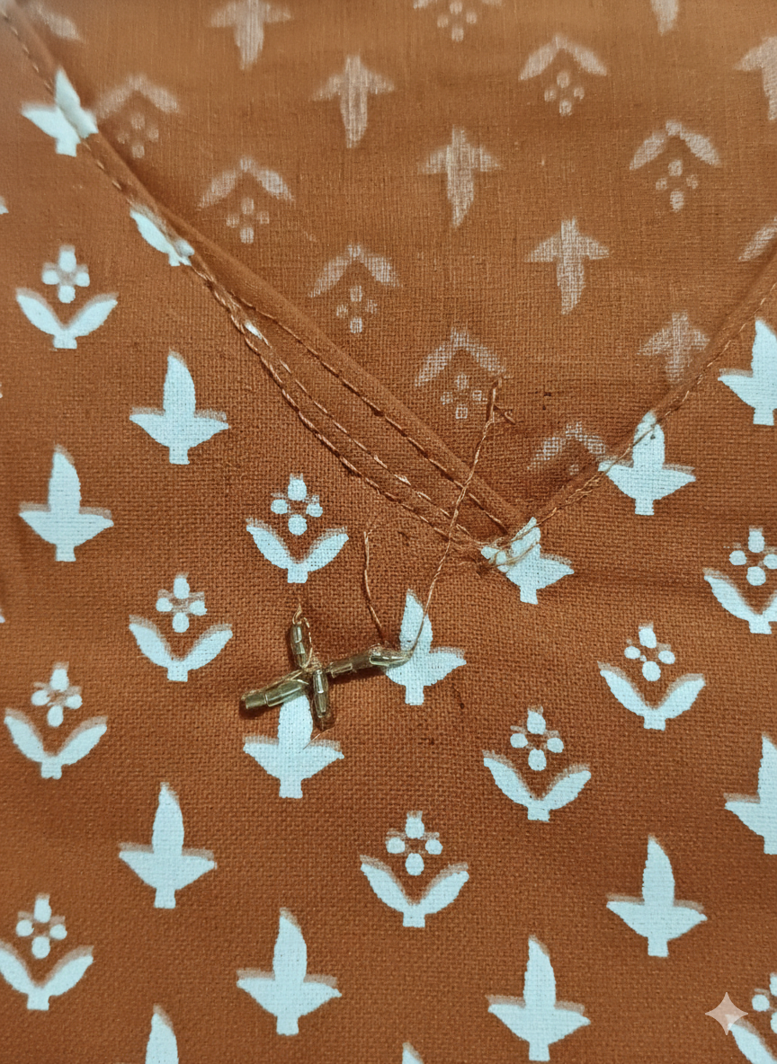 Rust Orange Cotton Anarkali Kurta Set with White Ethnic Embroidery & Dupatta