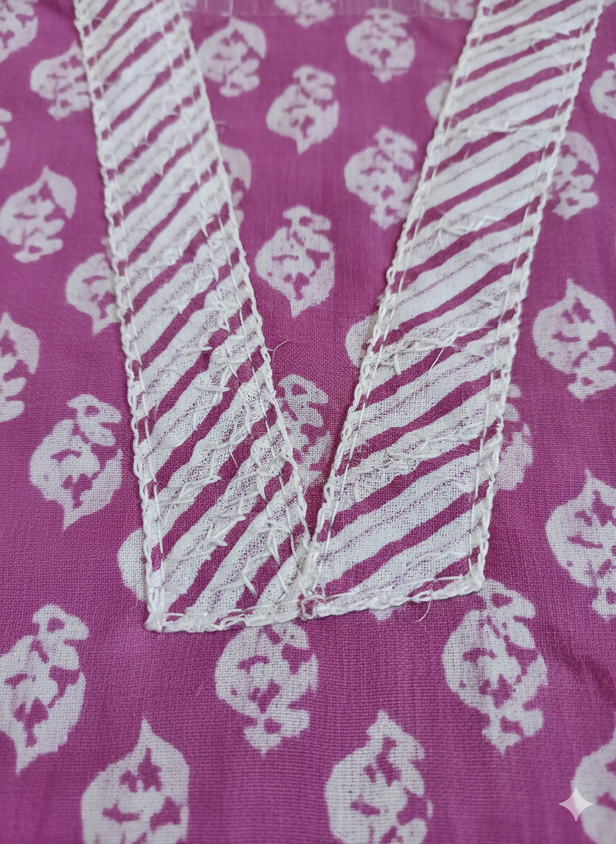 Soft Mauve Handblocked Printed Cotton Suit Set with Striped Dupatta