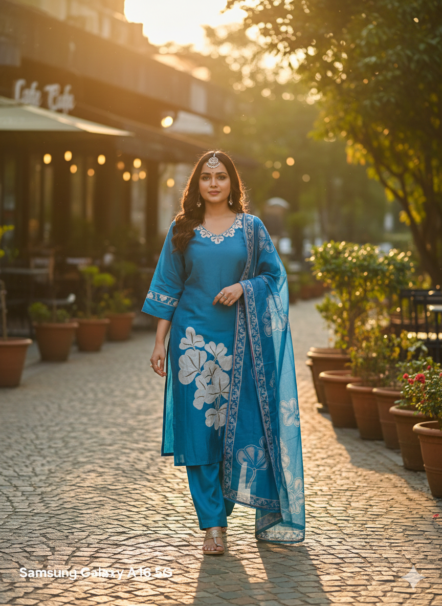 Teal Blue Embroidered 3-Piece Suit for Women – Premium Shirt, Trouser & Dupatta | Elegant Casual & Festive Wear