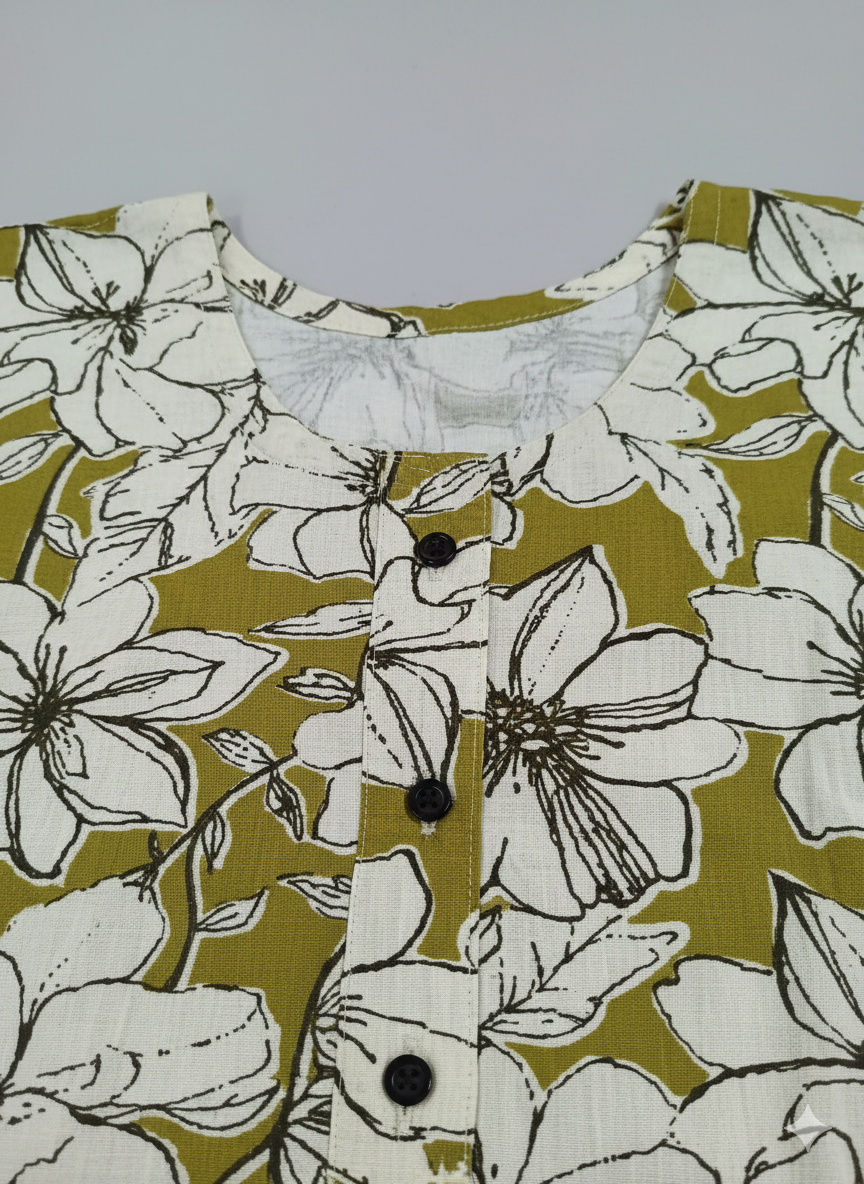 Plus Size Mustard Olive Floral Printed Cotton Straight Kurti for Women (3XL–5XL) | Daily Wear Comfortable Long Kurti