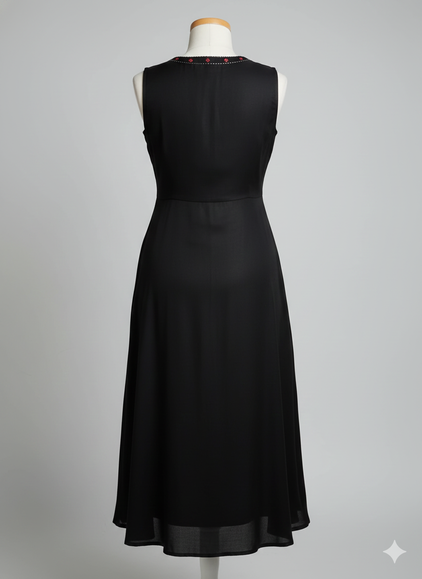 Black Cotton Sleeveless Kurti for Women with Pink Embroidered Yoke | A-Line Casual & Festive Wear