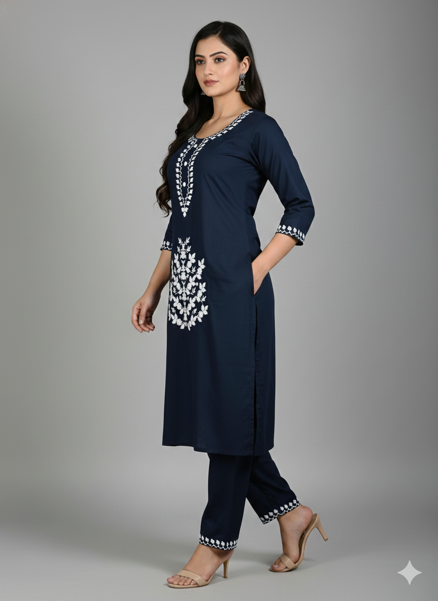 Elegant Black Embroidered Long Cord Set for Women | Premium Cotton Co-Ord Outfit