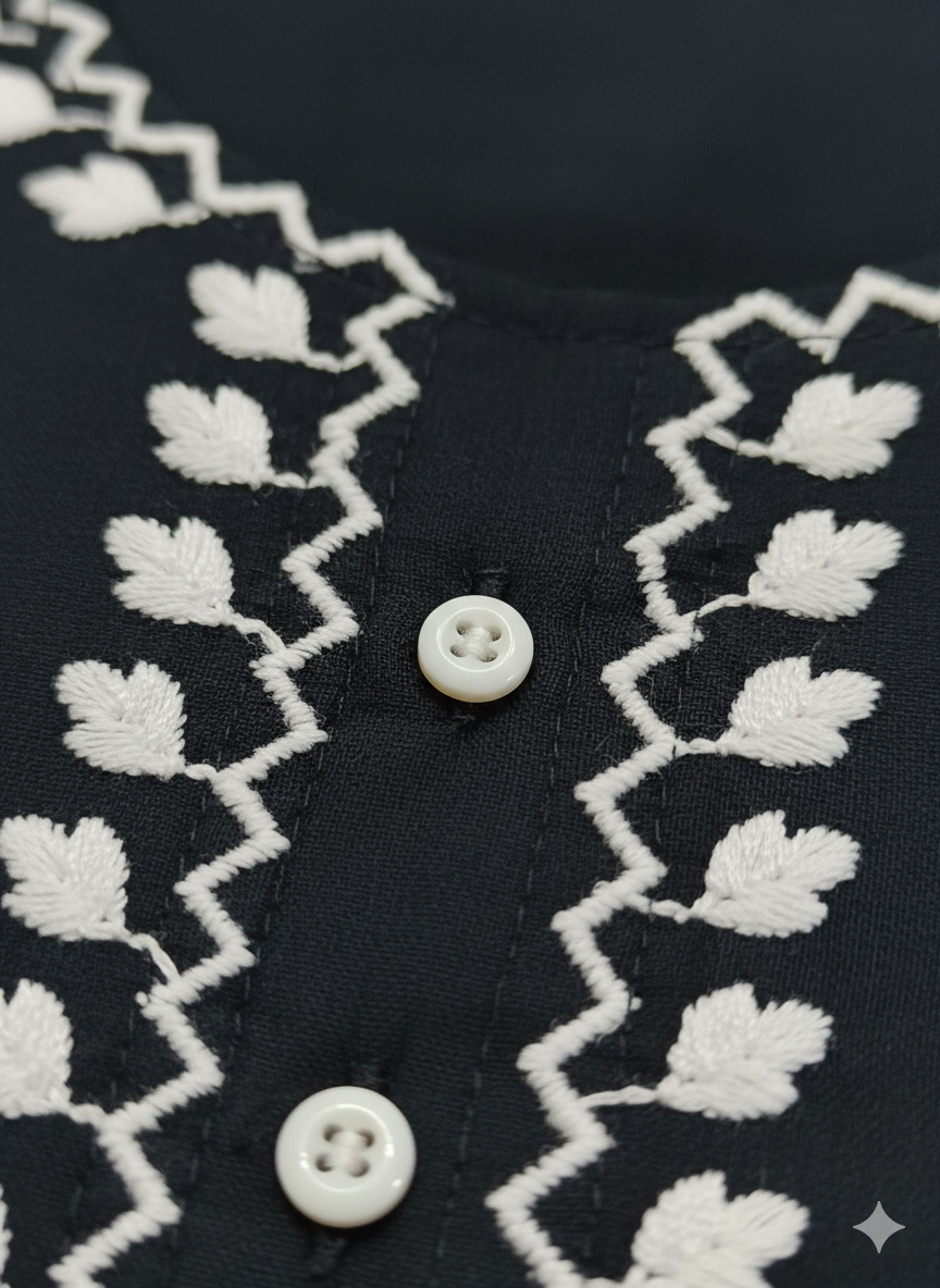 Elegant Black Embroidered Long Cord Set for Women | Premium Cotton Co-Ord Outfit