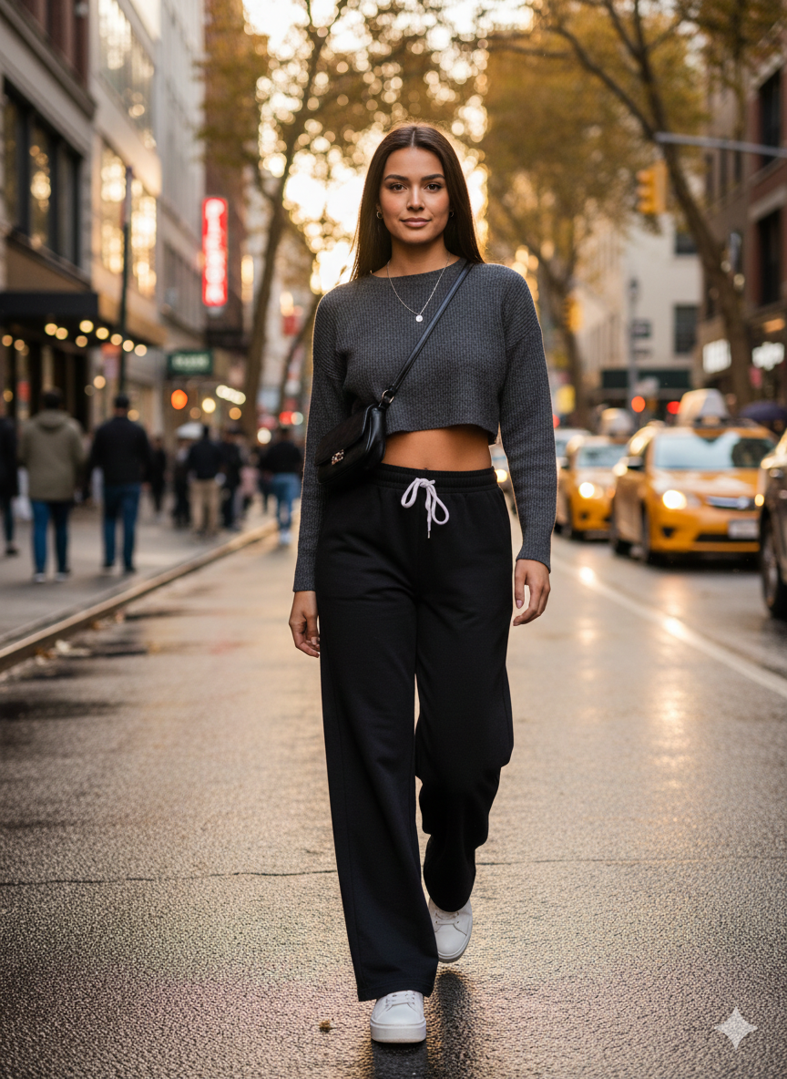 Women’s Black Wide-Leg Lounge Pants – High-Waist, Soft Stretchy Comfort Wear with Drawstring