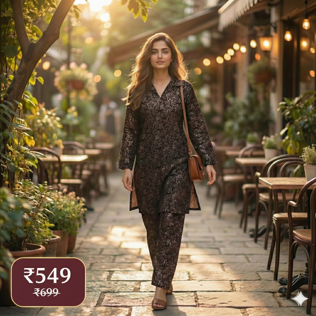 Black Printed Cotton Co-ord Set for Women | Stylish Daily Wear Kurta & Pant Set