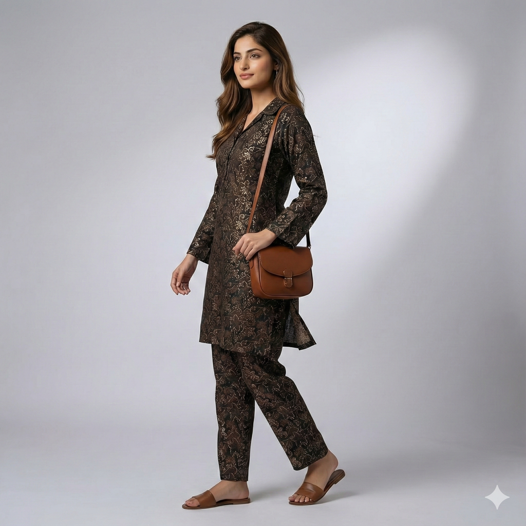 Black Printed Cotton Co-ord Set for Women | Stylish Daily Wear Kurta & Pant Set
