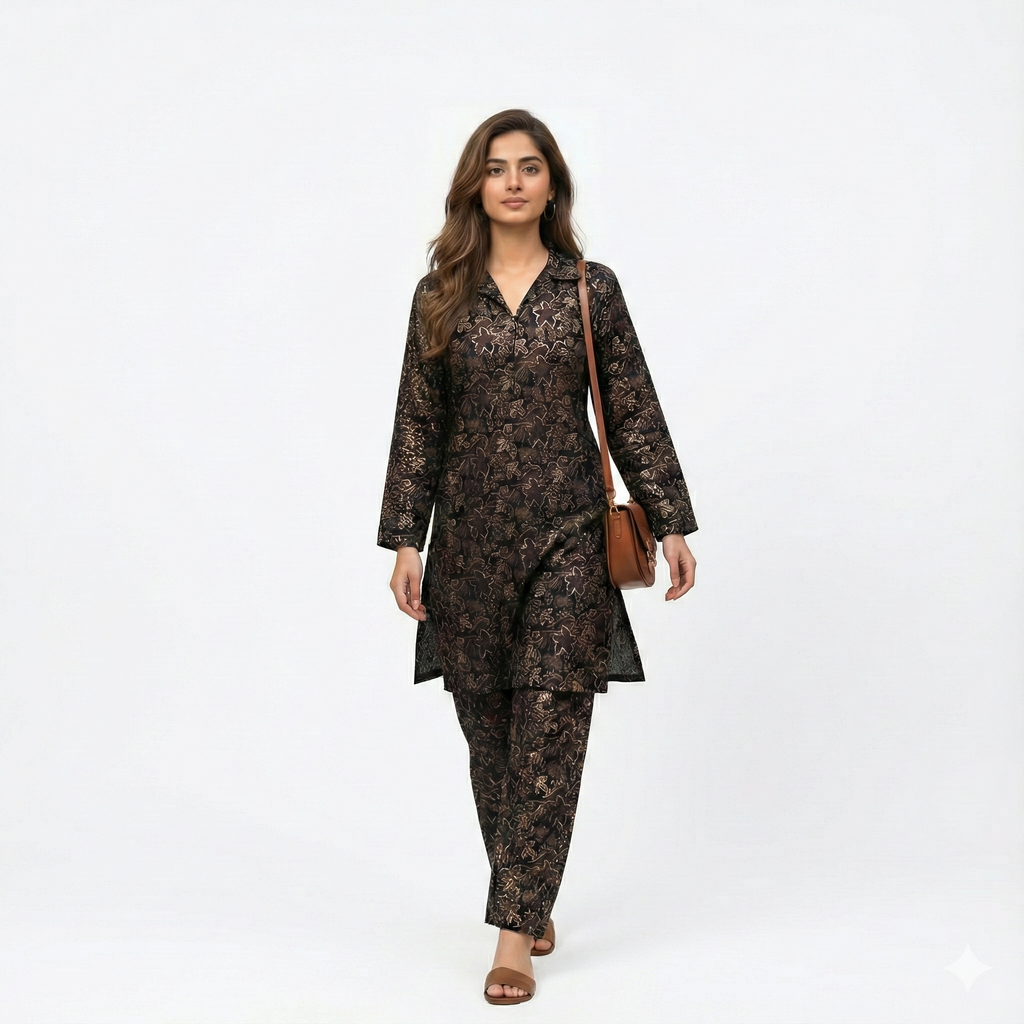 Black Printed Cotton Co-ord Set for Women | Stylish Daily Wear Kurta & Pant Set