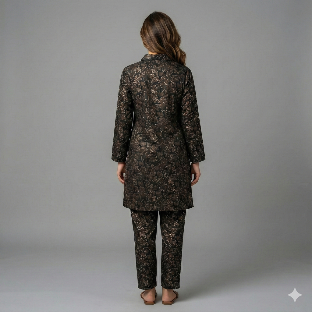 Black Printed Cotton Co-ord Set for Women | Stylish Daily Wear Kurta & Pant Set