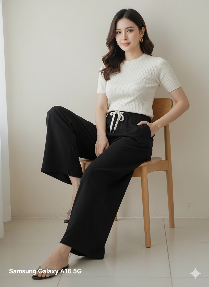 Women’s Black Wide-Leg Drawstring Lounge Pants | Comfortable High-Waist Relaxed Fit Bottoms