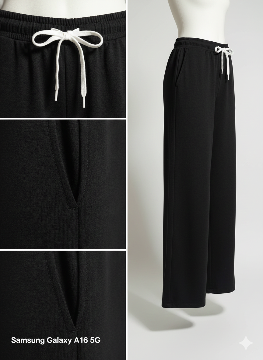 Women’s Black Wide-Leg Drawstring Lounge Pants | Comfortable High-Waist Relaxed Fit Bottoms