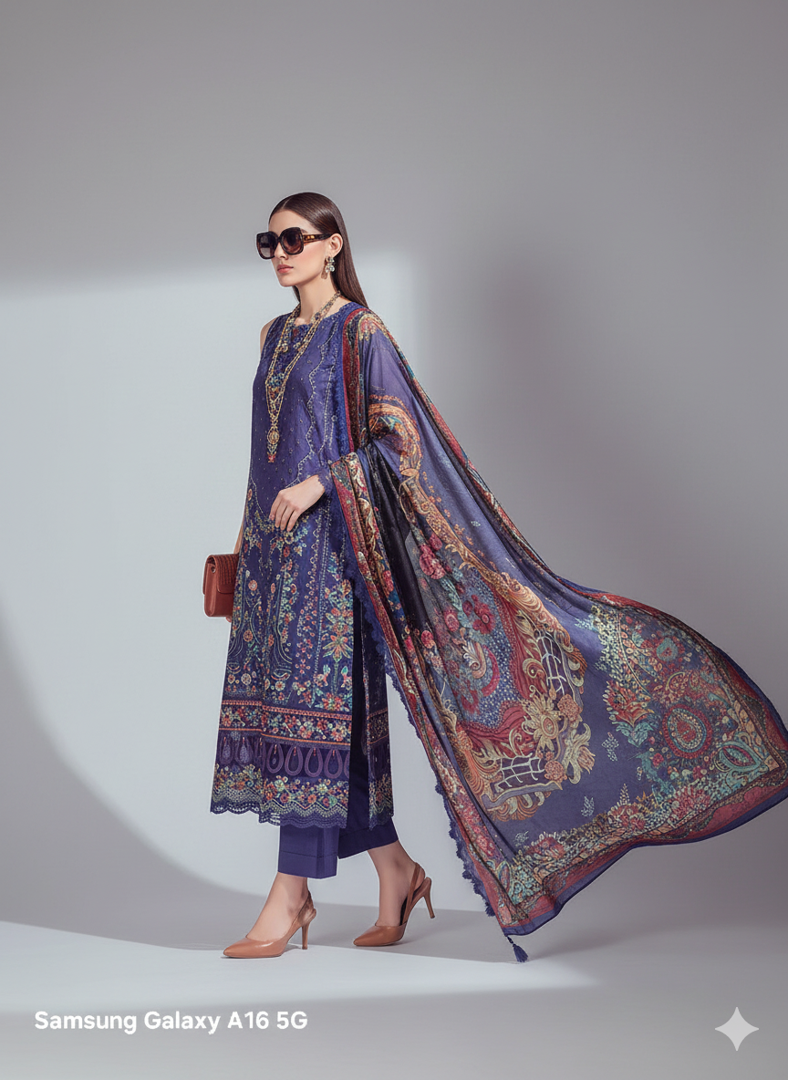 Luxurious Blue Embroidered 3 Piece Suit | Women's Designer Salwar Kameez with Dupatta
