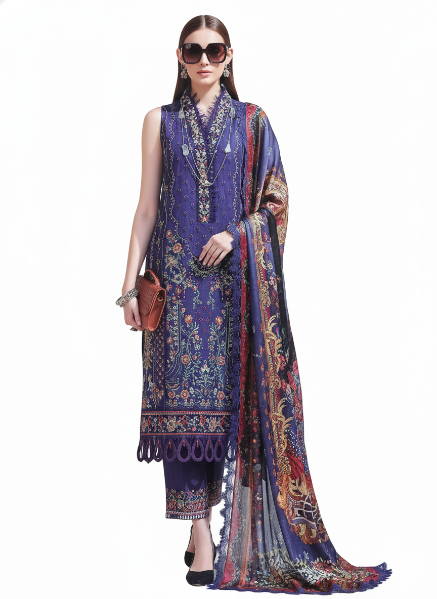 Luxurious Blue Embroidered 3 Piece Suit | Women's Designer Salwar Kameez with Dupatta