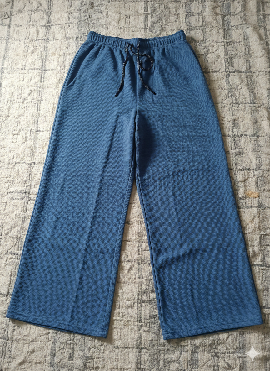 Women's Blue High-Waist Wide-Leg Lounge Pants | Soft Comfortable Everyday Wear Bottoms