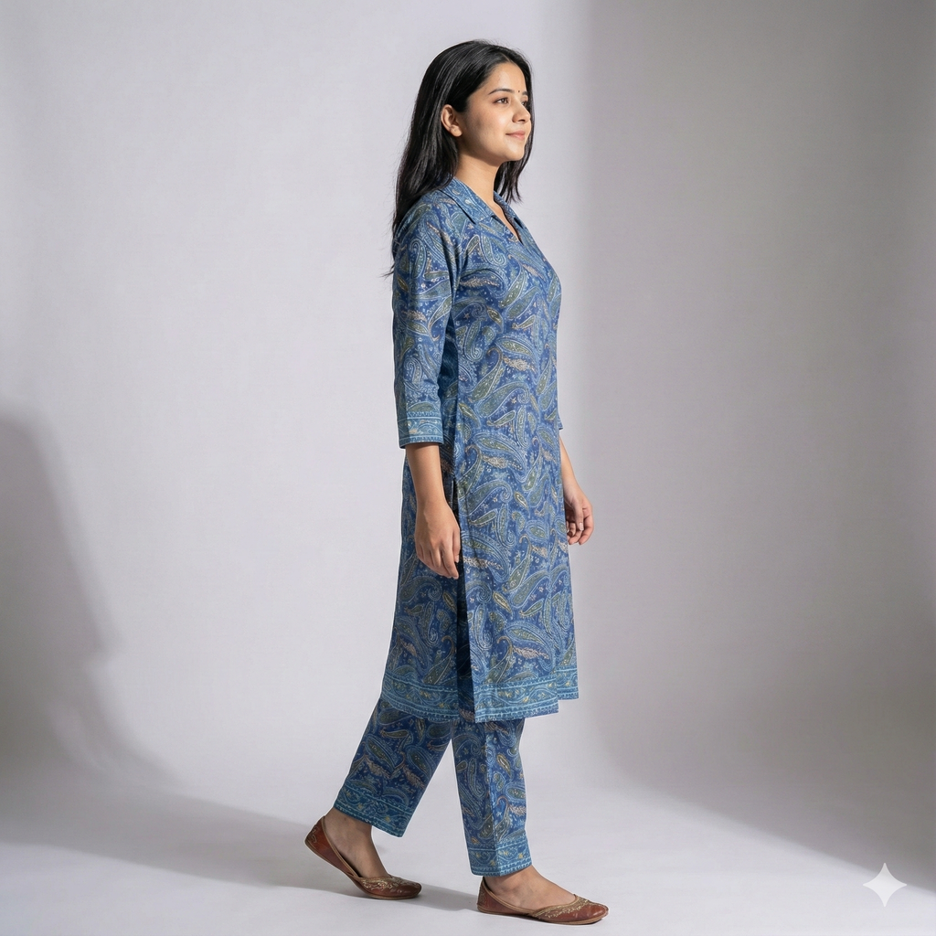 Blue Paisley Printed Cotton Co-ord Set for Women | Comfortable Daily Wear Two-Piece Set