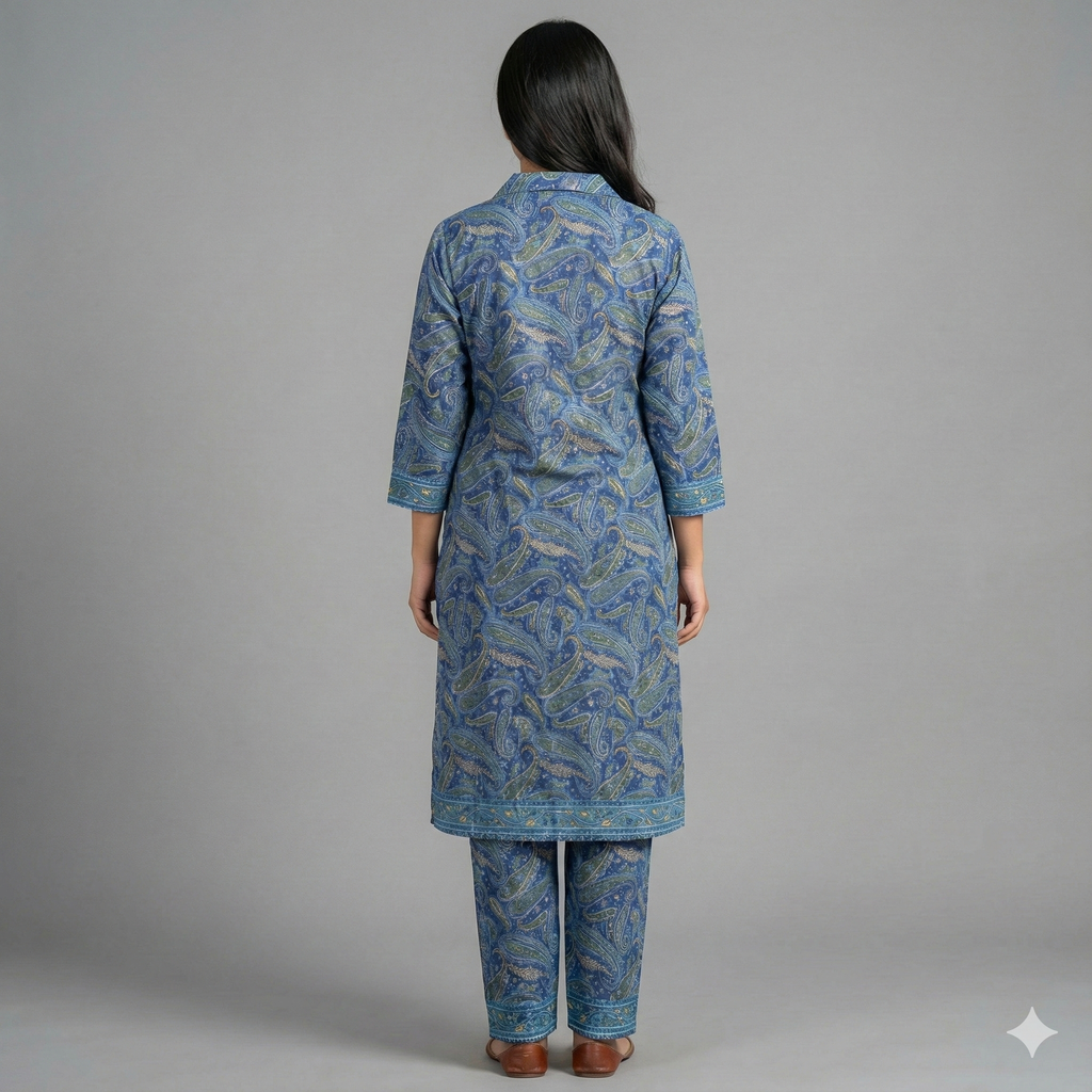 Blue Paisley Printed Cotton Co-ord Set for Women | Comfortable Daily Wear Two-Piece Set