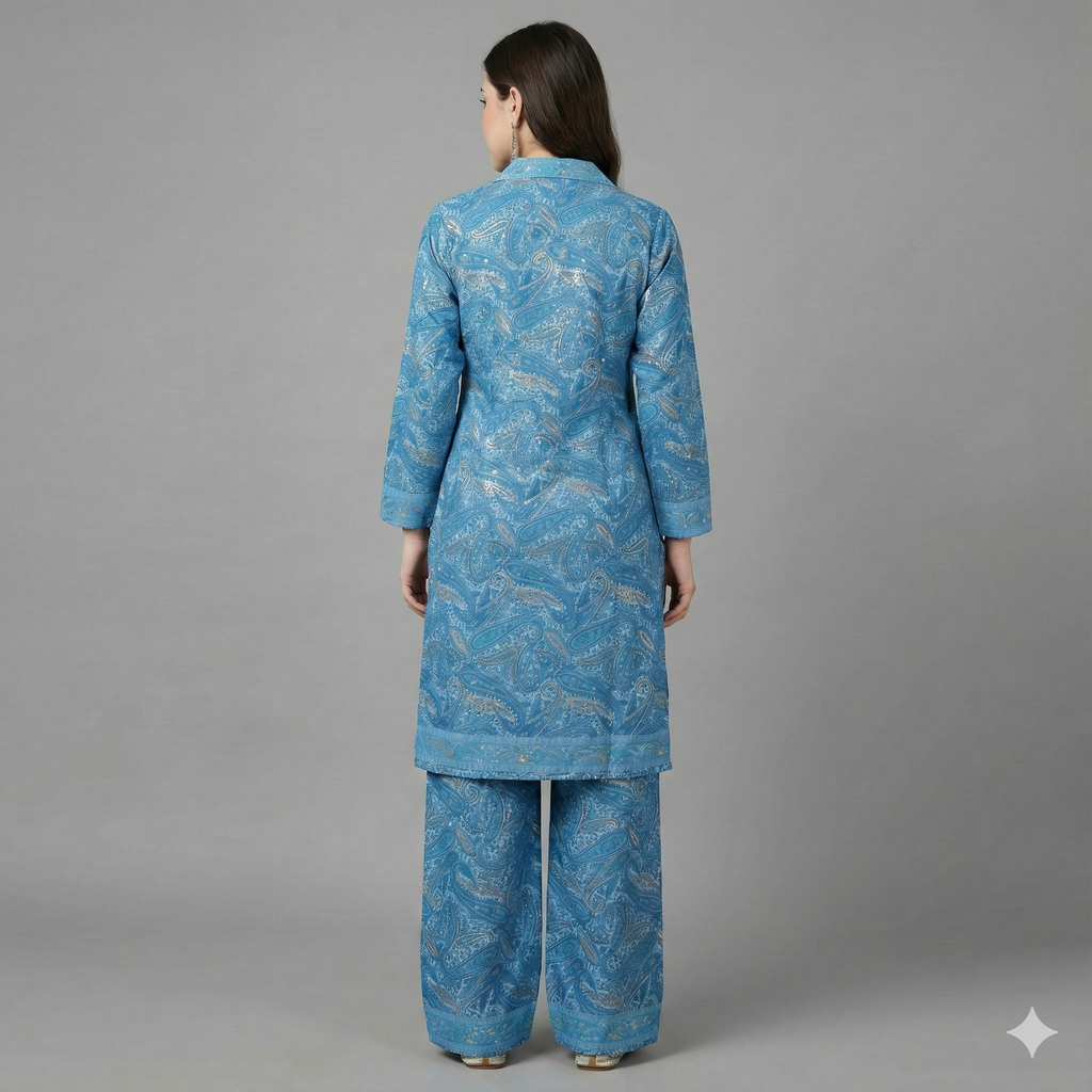 Blue Paisley Print Cotton Co-ord Set for Women | Comfortable Kurta & Pant Set