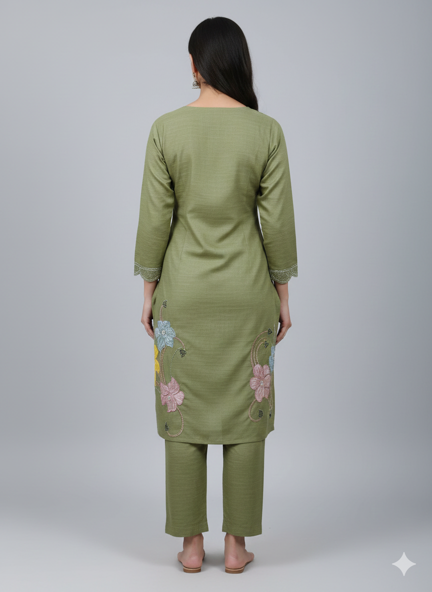 Elegant Embroidered Cord Set for Women – Pastel Floral Design | Comfortable Daily Wear Kurta & Pant Set
