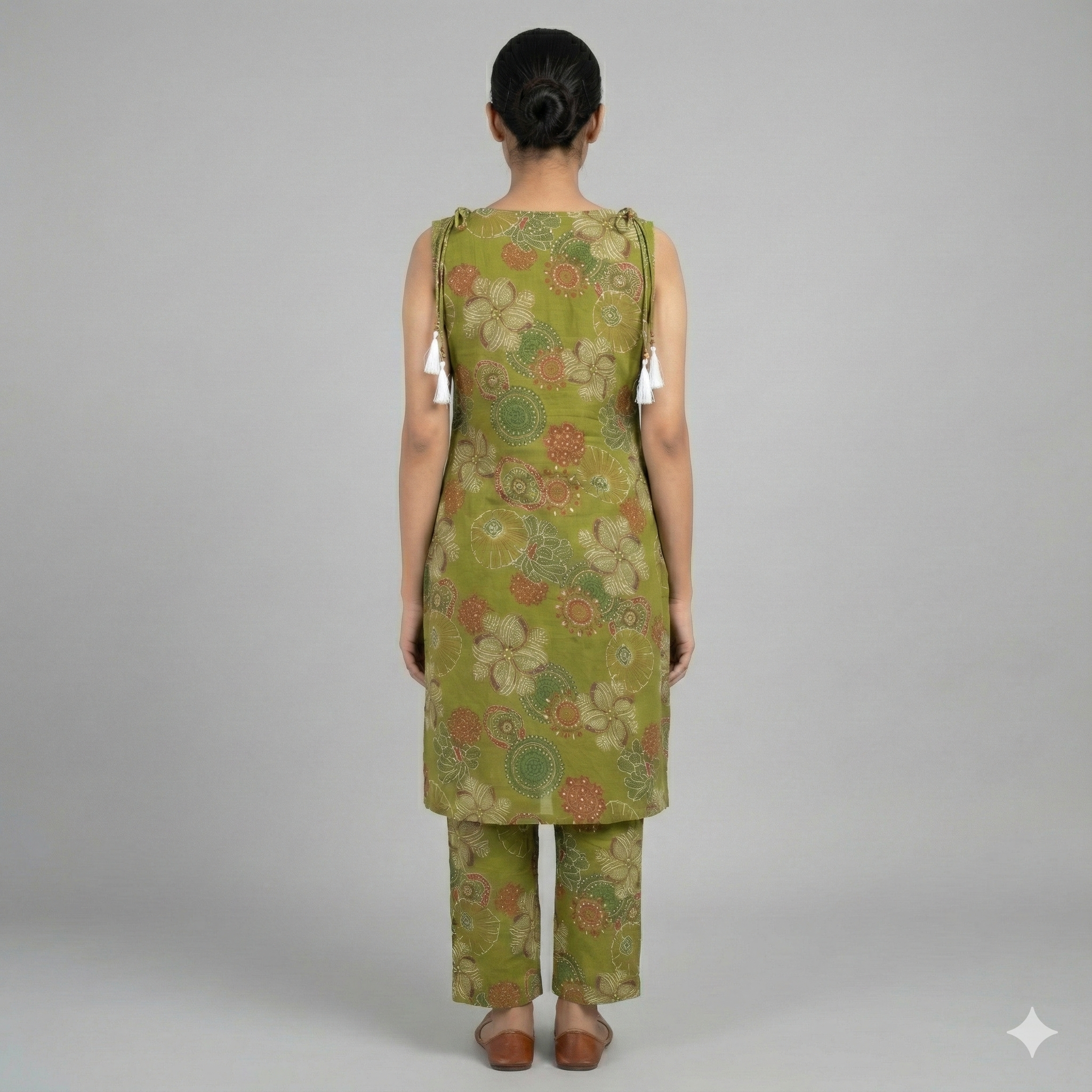 Green Printed Sleeveless Co-Ord Set for Women – Comfortable Daily Wear Suit Set (Short Sleeves Attached Inside)
