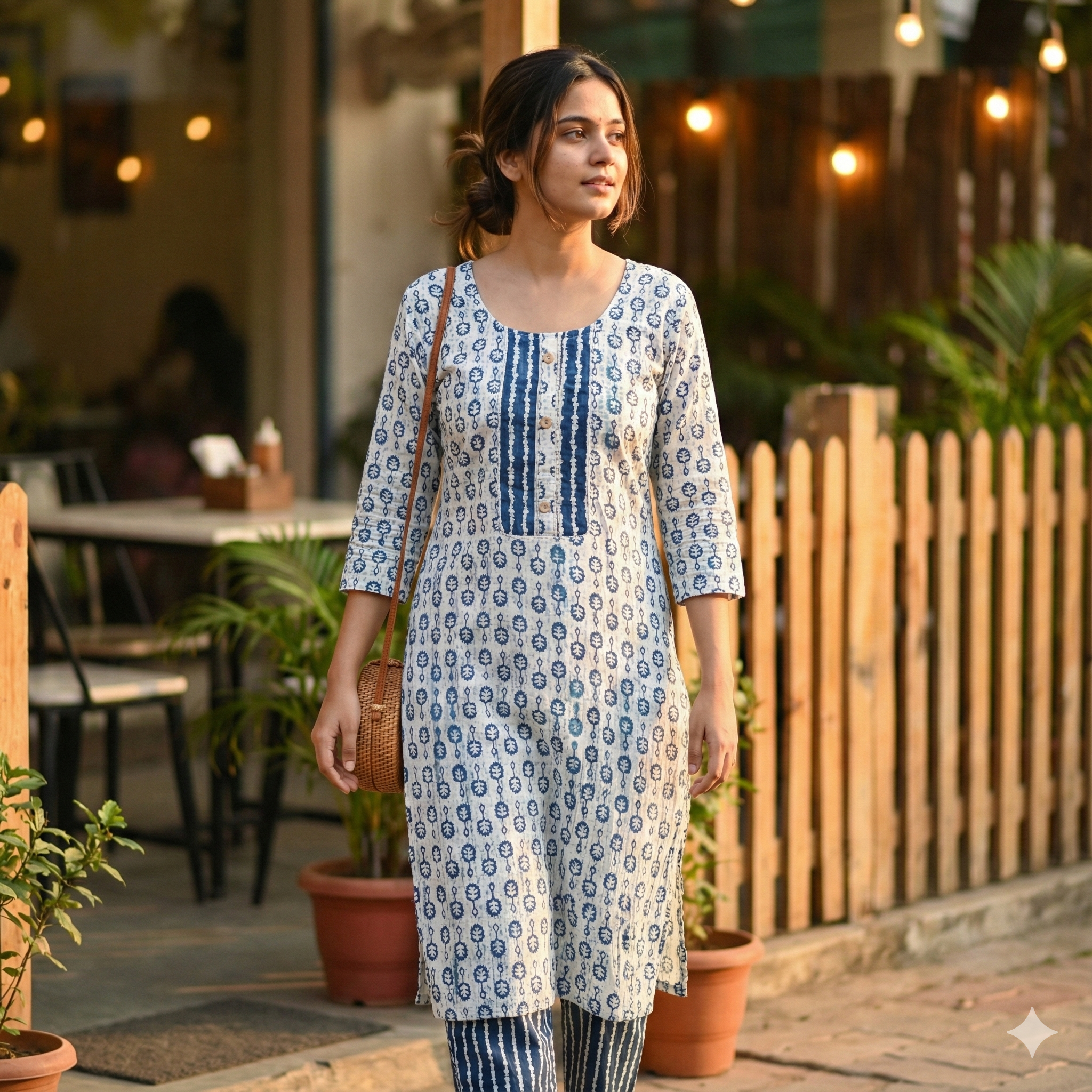 Indigo Block Print Cotton Kurta & Pant Set for Women – Comfortable Daily Wear Ethnic Co-ord