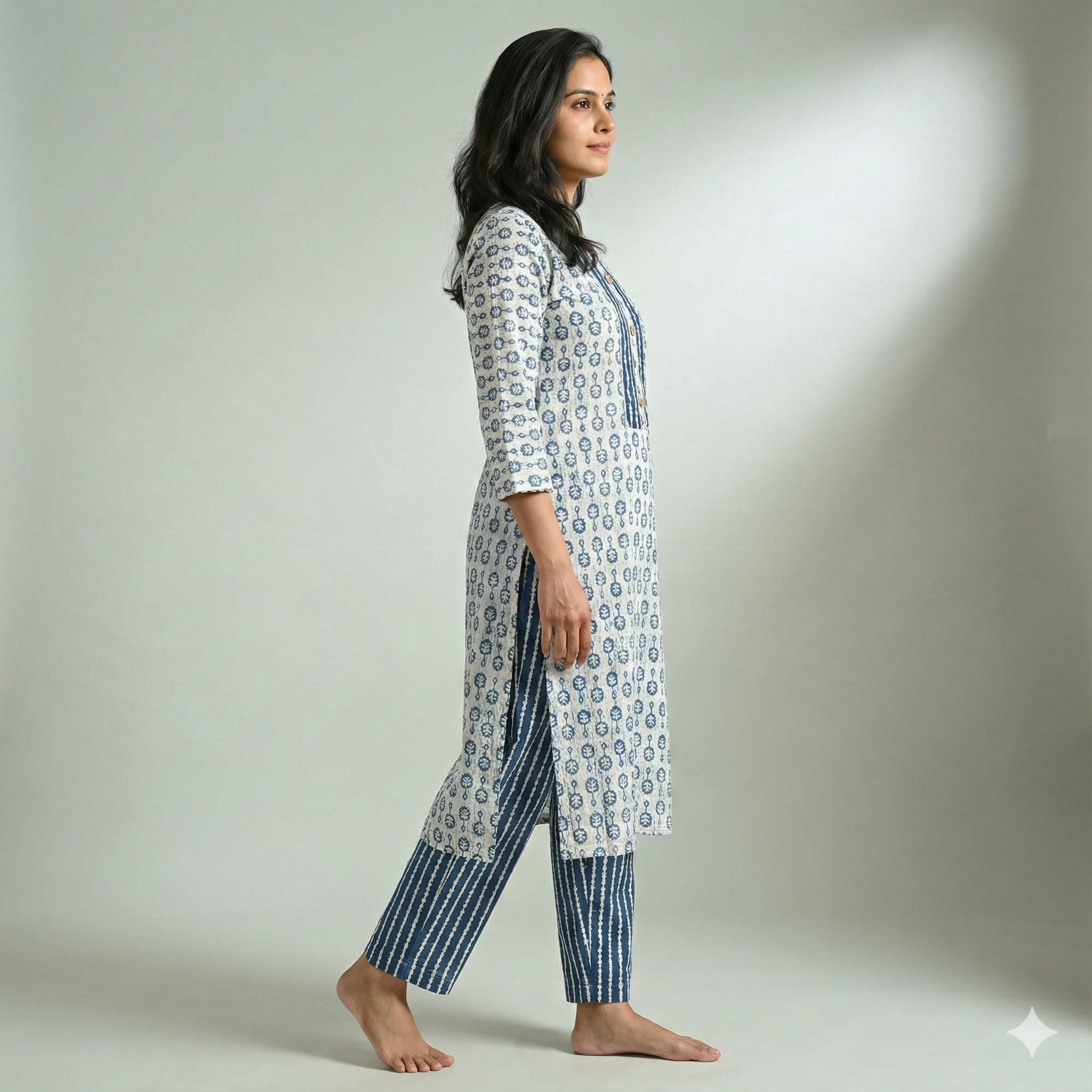 Indigo Block Print Cotton Kurta & Pant Set for Women – Comfortable Daily Wear Ethnic Co-ord