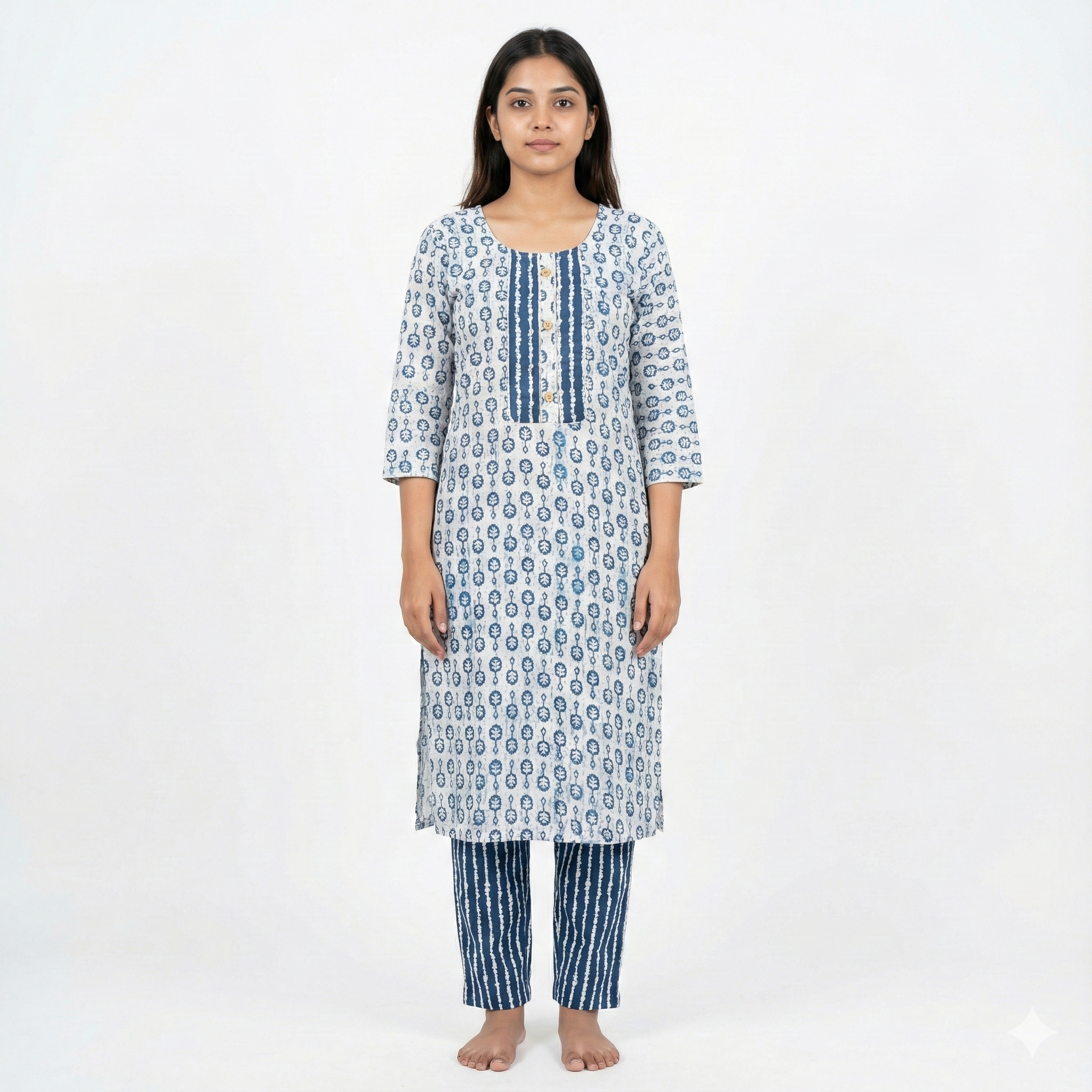 Indigo Block Print Cotton Kurta & Pant Set for Women – Comfortable Daily Wear Ethnic Co-ord