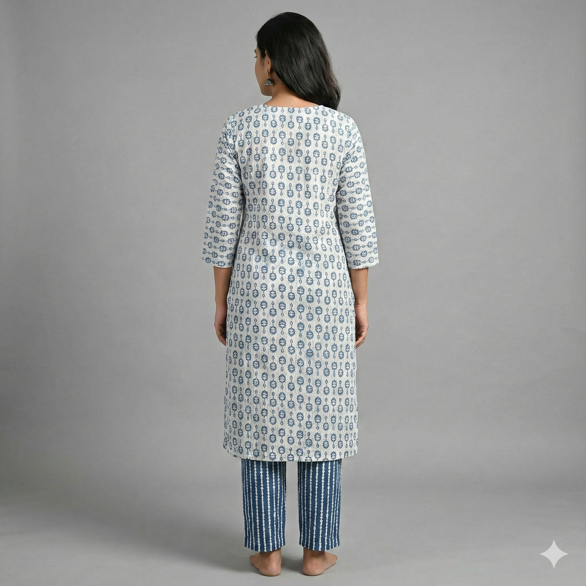 Indigo Block Print Cotton Kurta & Pant Set for Women – Comfortable Daily Wear Ethnic Co-ord