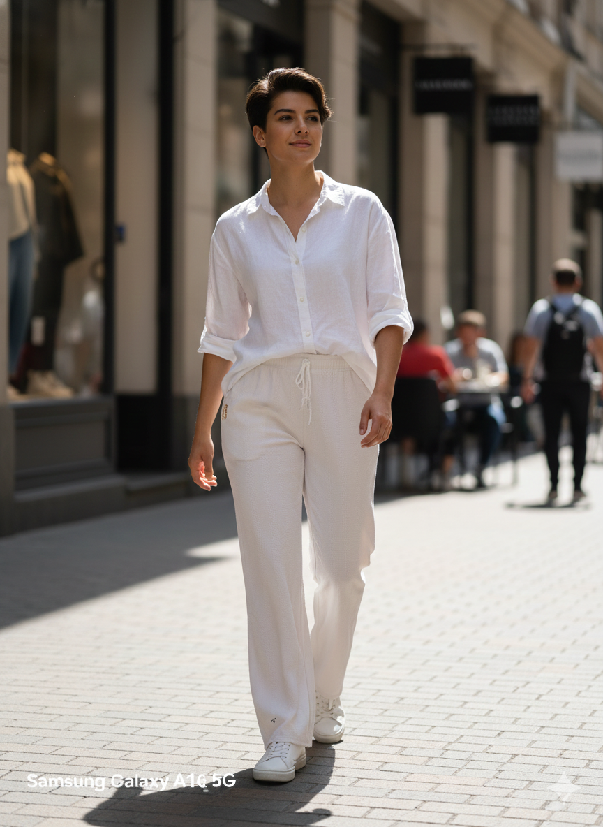 Women’s White Textured Straight-Fit Lounge Pants with Drawstring Waist