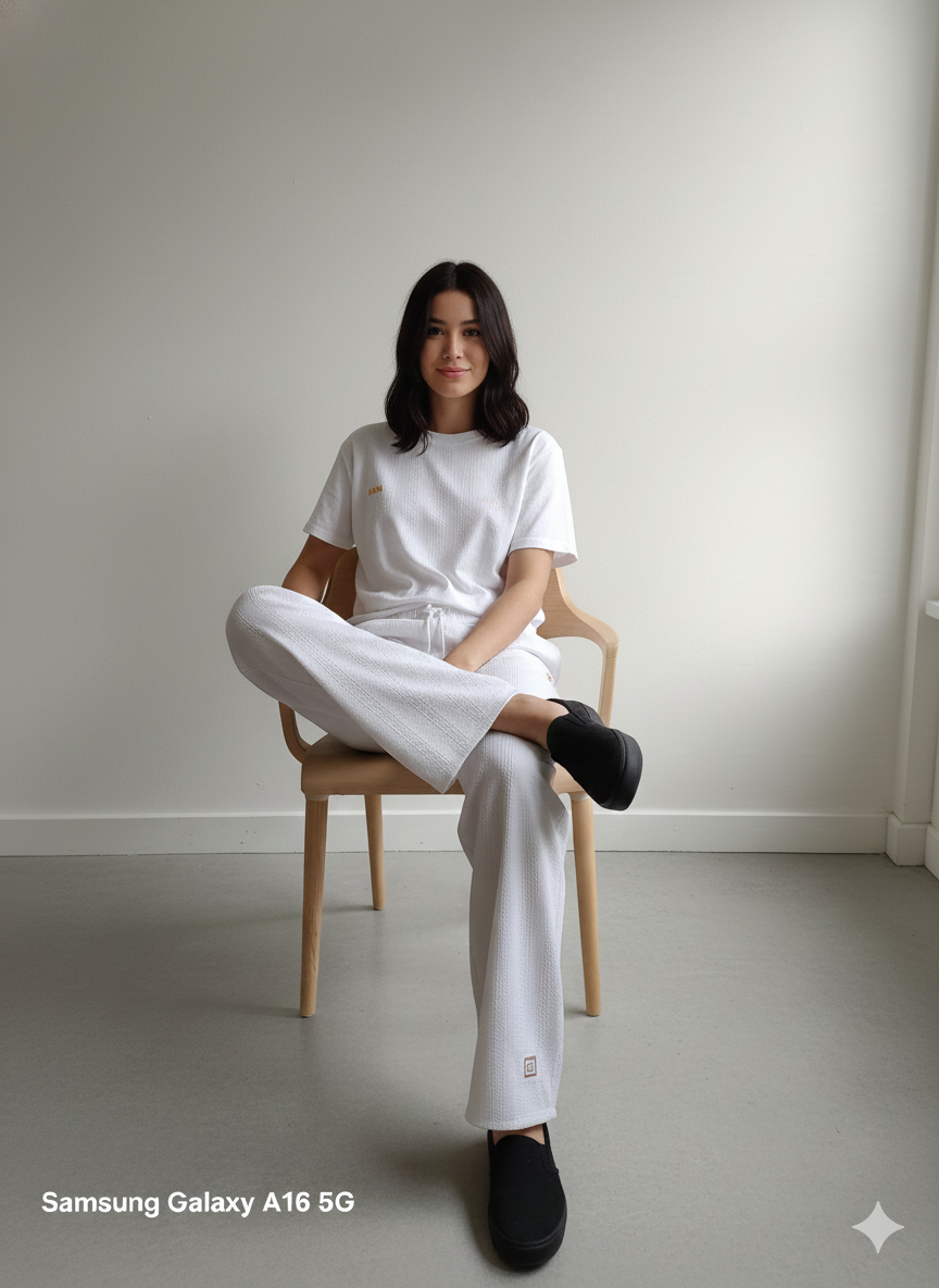 Women’s White Textured Straight-Fit Lounge Pants with Drawstring Waist