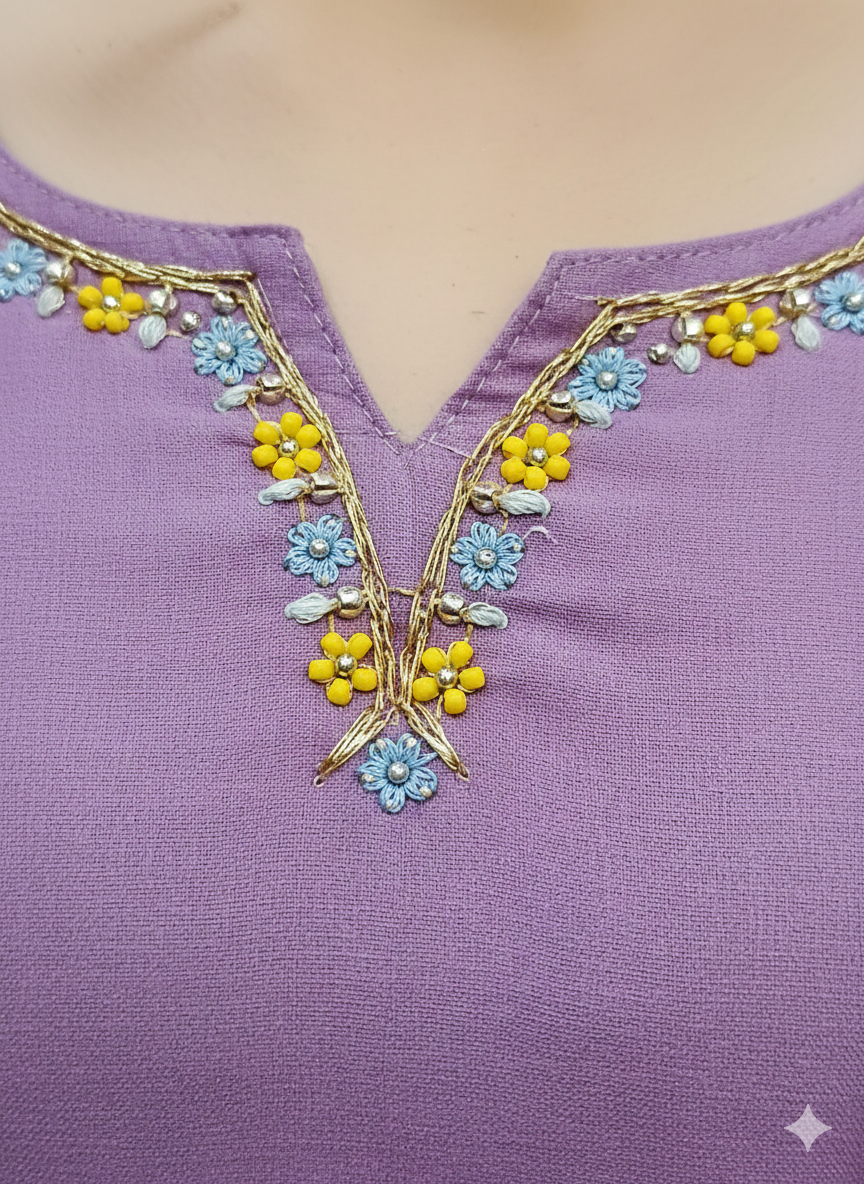 Lavender Floral Embroidered Long Cord Set for Women – Elegant Pastel Co-ord Outfit