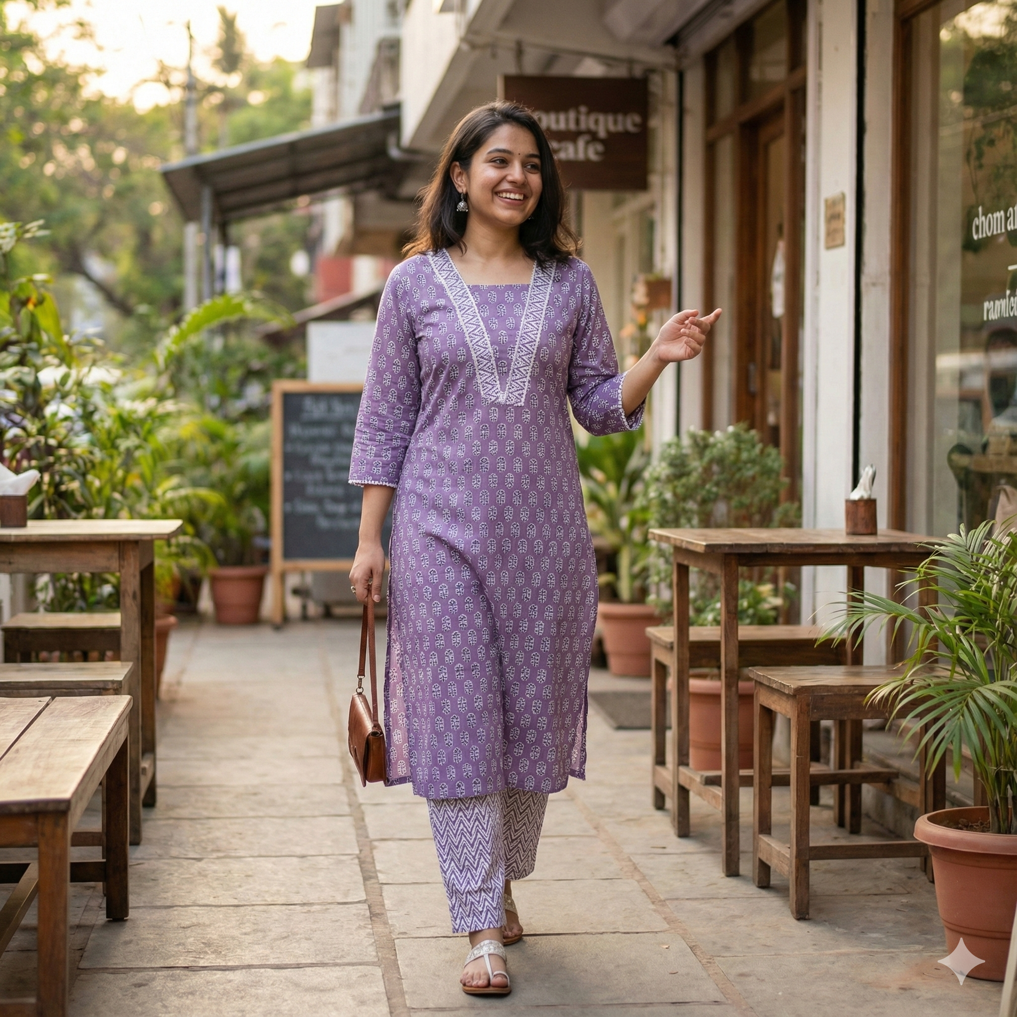 Lavender Printed Cotton Kurta & Pant Set for Women – Elegant Daily Wear 2-Piece Suit