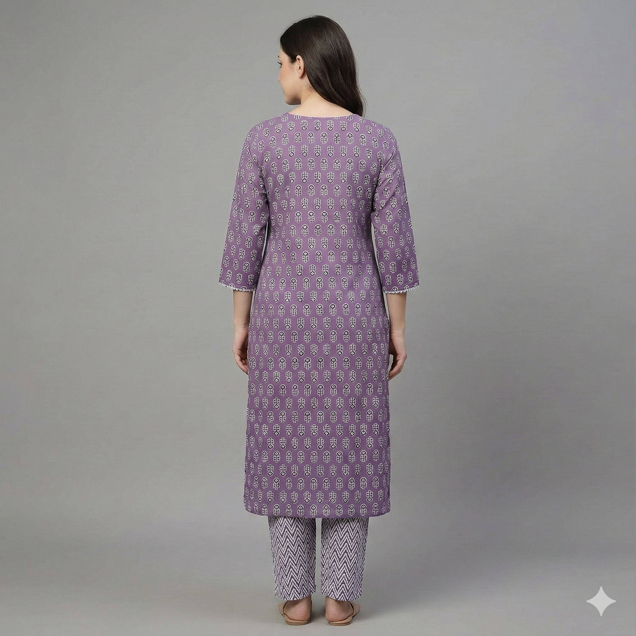 Lavender Printed Cotton Kurta & Pant Set for Women – Elegant Daily Wear 2-Piece Suit