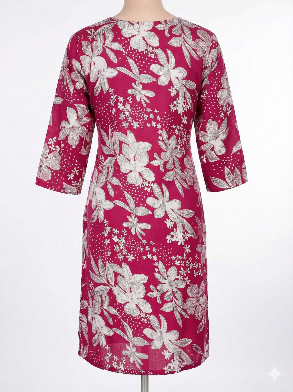 Magenta Floral Print Straight Kurti for Women – 3/4 Sleeve Casual Ethnic Wear