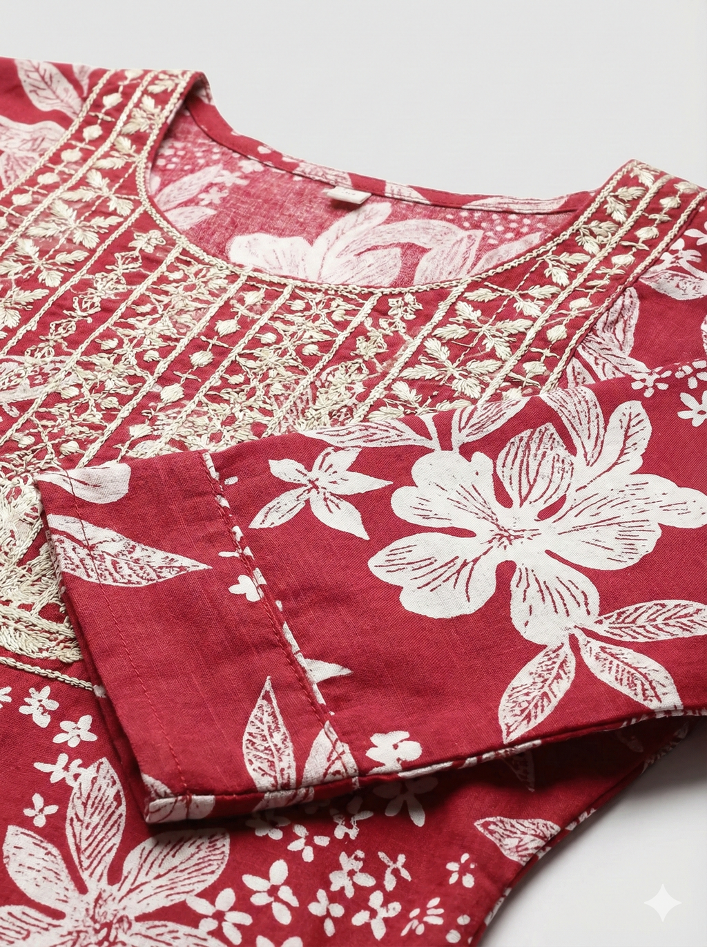 Magenta Floral Print Straight Kurti for Women – 3/4 Sleeve Casual Ethnic Wear